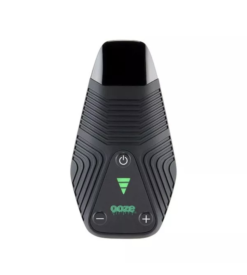 Black and Gray Vape Pod Battery with Power Button and Green Led Triangle Branded ooze at the Bottom Showing Updown Buttons on Either Side - Australia E-cigarette Store