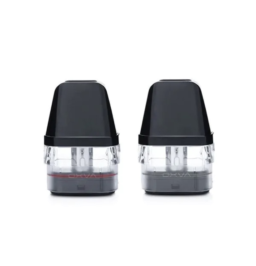 Two Black Vape Pod Cartridges with Clear Reservoirs Standing Side by Side on a White Background - Australia E-cigarette Store
