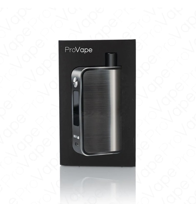 ProVape vape device in a black box with brushed metal finish and a small display on the side