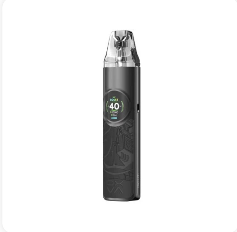 Black Vape Pod Device with a Transparent Mouthpiece and Round Digital Display Showing 40 on the Screen - Australia E-cigarette Store