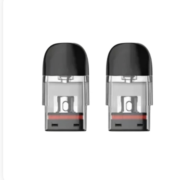 Two identical transparent vape pods with black mouthpieces shown side by side on a white background, front-facing view for product comparison