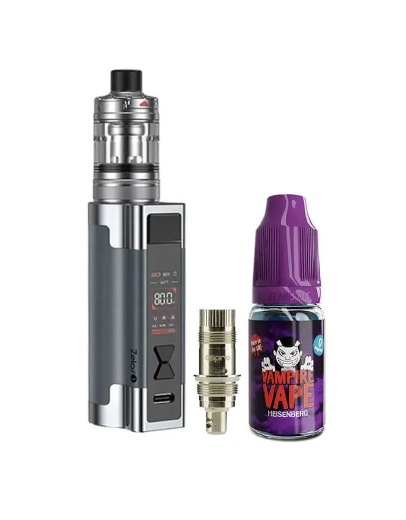 a Vape Mod with Tank a Coil and a Bottle of Vampire Vape Heisenberg E-liquid Beside It - Australia E-cigarette Store