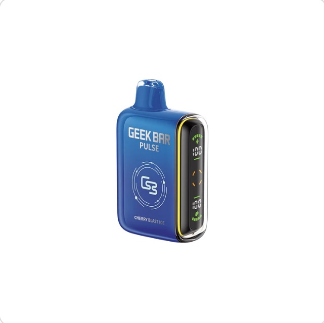 Blue Geek Bar Pulse Disposable Vape with Side Digital Display and Yellow Trim on the Right Edge - Australia E-cigarette Store