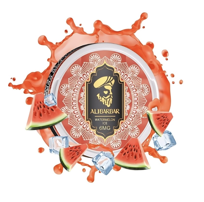 All Barbar Watermelon Ice Vape Juice Label Surrounded by Watermelon Wedges and Ice Cubes - Australia E-cigarette Store