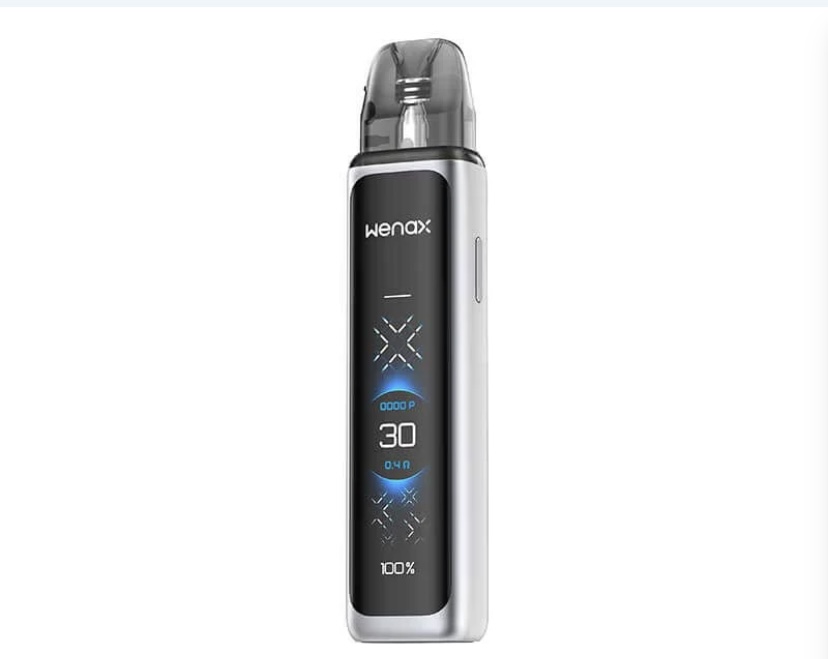 Wenax Pod-style Vape with a Vertical Digital Display on a White Body and Translucent Mouthpiece - Australia E-cigarette Store