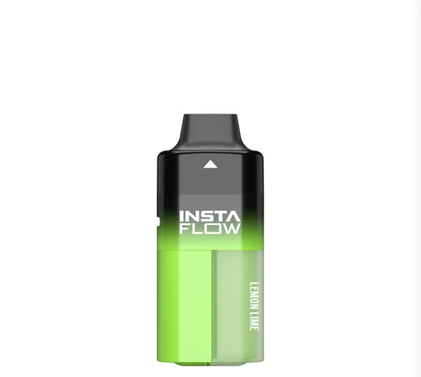 Insta Flow Lemon Lime Disposable Vape Pod with Black Top and Bright Green Body Flavor Label Lemon Lime Visible on the Side - Australia E-cigarette Store