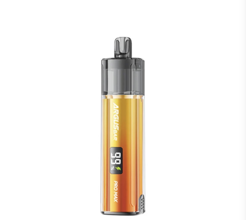 Orange Vape Pen with a Digital Battery Readout Showing 99 Labeled Argus Bar Pro Max - Australia E-cigarette Store