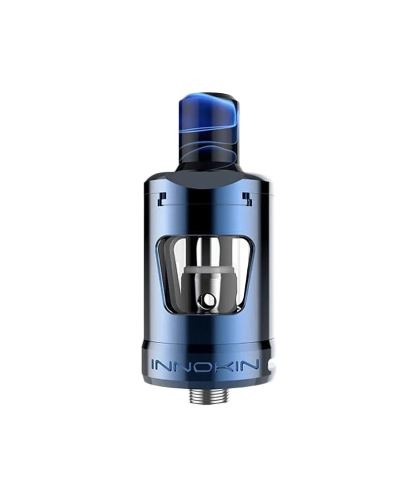 Blue Innokin Vape Tank with Glass Chamber and Coil Visible Inside Shown from the Front - Australia E-cigarette Store
