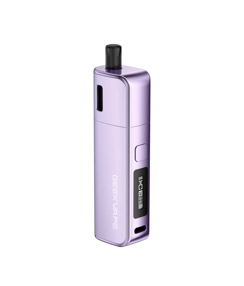 Purple Vape Pod Device with Black Mouthpiece and Bottle-like Body Side Button and Small Display Panel - Australia E-cigarette Store