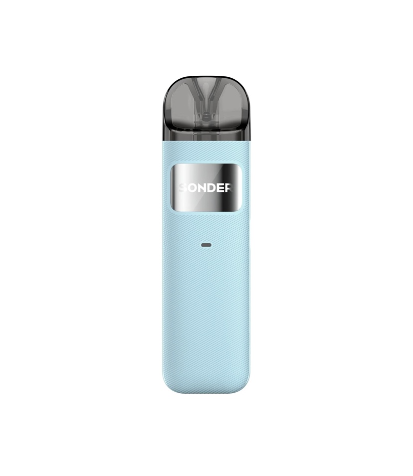 Blue Sonder Disposable Vape Pen with a Textured Light-blue Body and a Silver Logo Plate Near the Top - Australia E-cigarette Store
