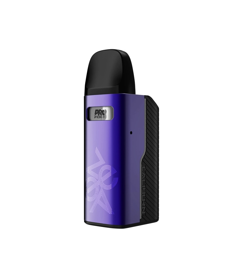 Purple Disposable Vape Pod with Black Mouthpiece Standing Upright on a White Background Featuring a Textured Side Grip and Decorative Graphics - Australia E-cigarette Store