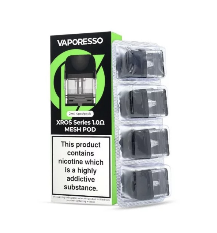Vaporesso Xros 10Ω Mesh Pod Box with Four Pods in Blister Packs and Nicotine Warning - Australia E-cigarette Store