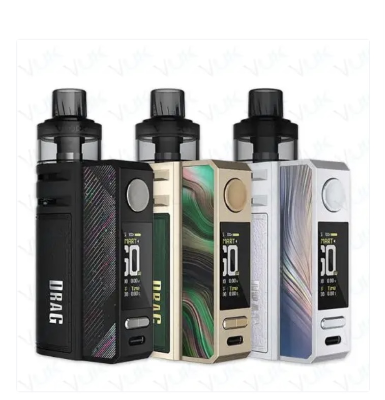 Set of Four Vape Mod Kits in Black Gold Green and Silver with Tank Tops Displayed Side by Side - Australia E-cigarette Store