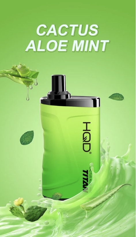 Bright green bottle labeled 'CACTUS ALOE MINT' on a lime background with mint leaves and a splash of liquid nearby
