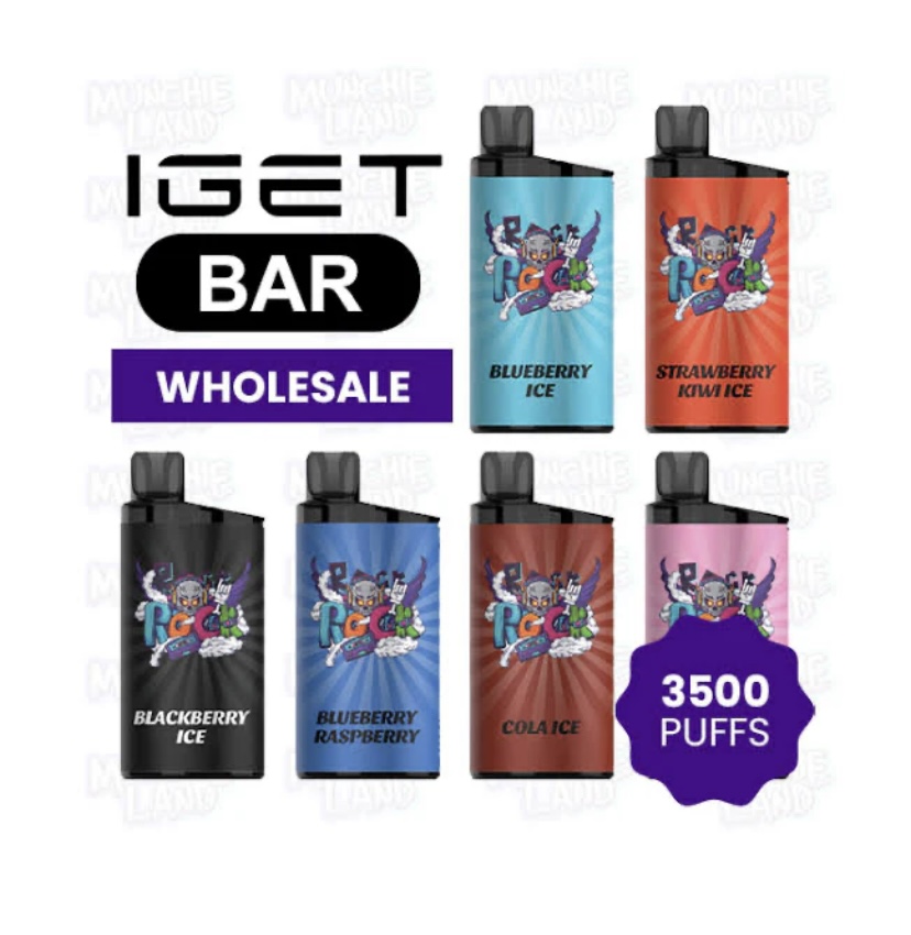 IGet Bar Wholesale collage of six disposable vape devices with flavors and a 3500 puffs badge.