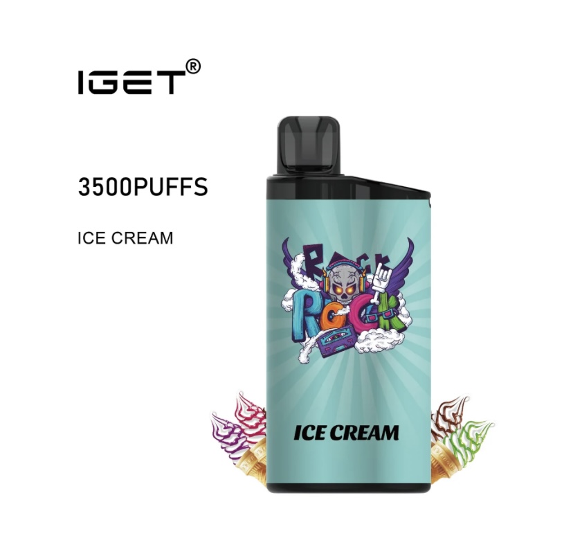 IGET 3500PUFFS Ice Cream vape device with turquoise body and cartoon artwork,