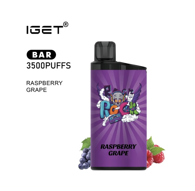 Iget Bar 3500 Puffs Vape Device in Purple Raspberry Grape Flavor with Berries at the Base - Australia E-cigarette Store