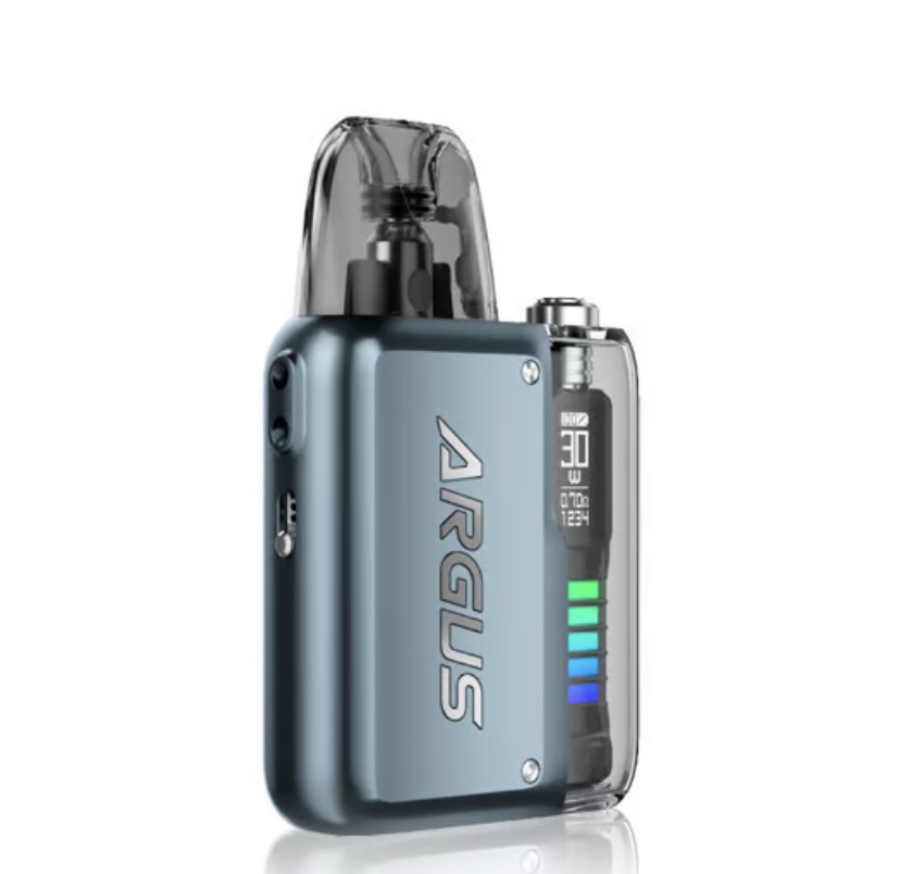 Compact Blue Argus Pod Mod with Transparent Top Reservoir and a Multicolored Ledbattery Indicator on the Side - Australia E-cigarette Store