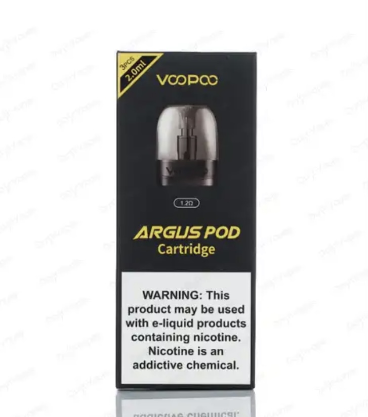 Vopoc Argus Pod Cartridge Packaging with Nicotine Warning Label on a Black Box - Australia E-cigarette Store