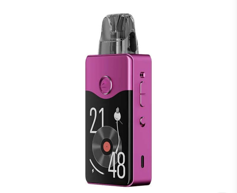 Pink Compact Vape Device with a Transparent Mouthpiece and a Vinyl Record Graphic on the Display - Australia E-cigarette Store