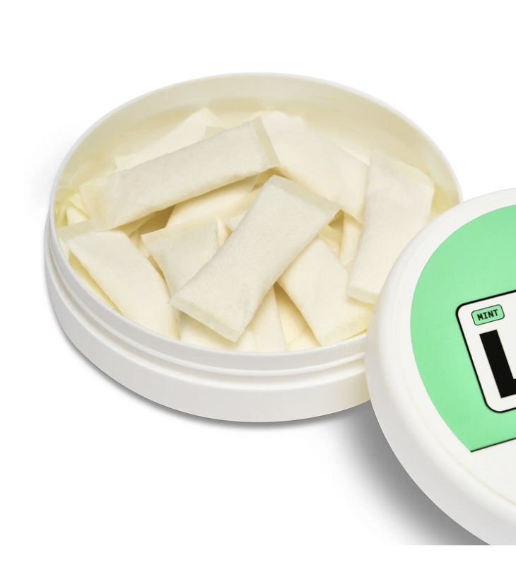 Round White Tin Open to Reveal White Rectangular Gum Pieces Mint-flavored - Australia E-cigarette Store
