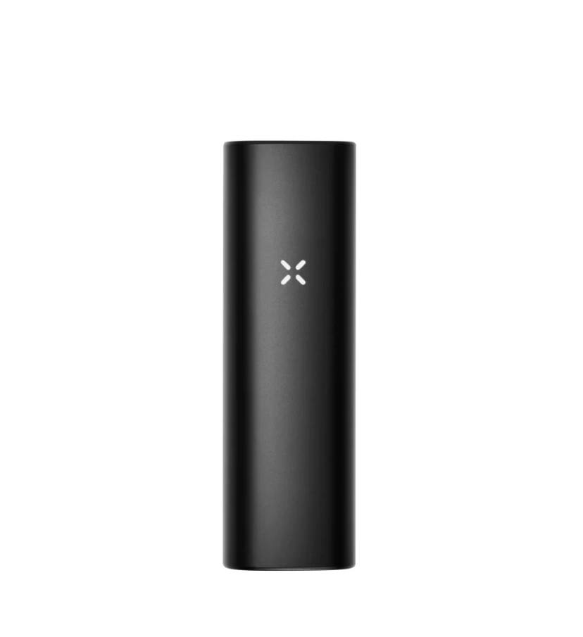 Black cylindrical vape/mod standing upright with a small white X logo on the front