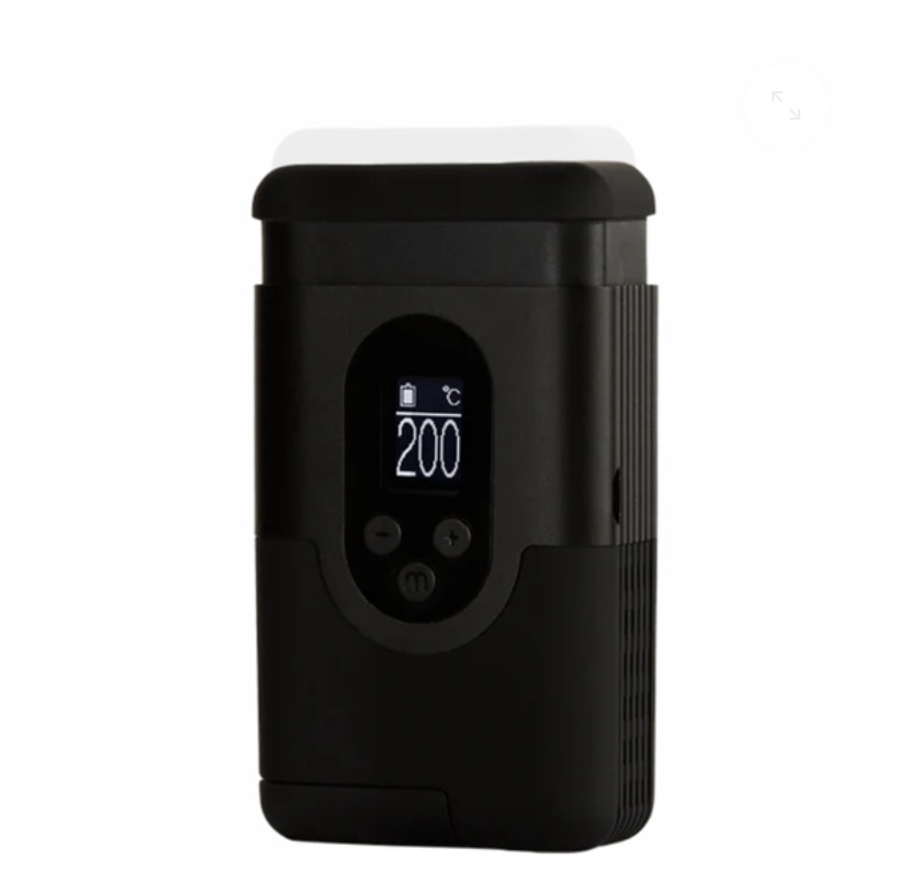 Black portable electronic device with a rounded top, a small digital display showing '200' and a °C icon, and a few buttons below.