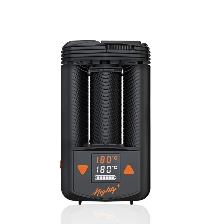 Compact Black Portable Heater with Vertical Vent Fins and Orange Controls Display Shows 180°c - Australia E-cigarette Store