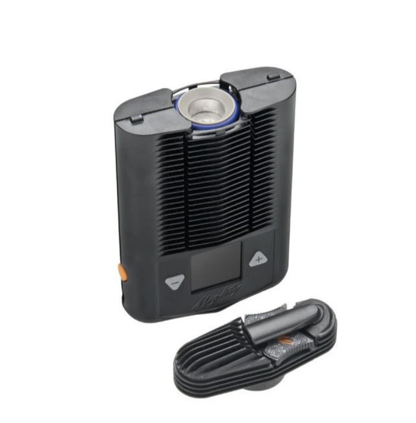 Portable oxygen concentrator with a digital display and control buttons; includes a coiled charging cable accessory.