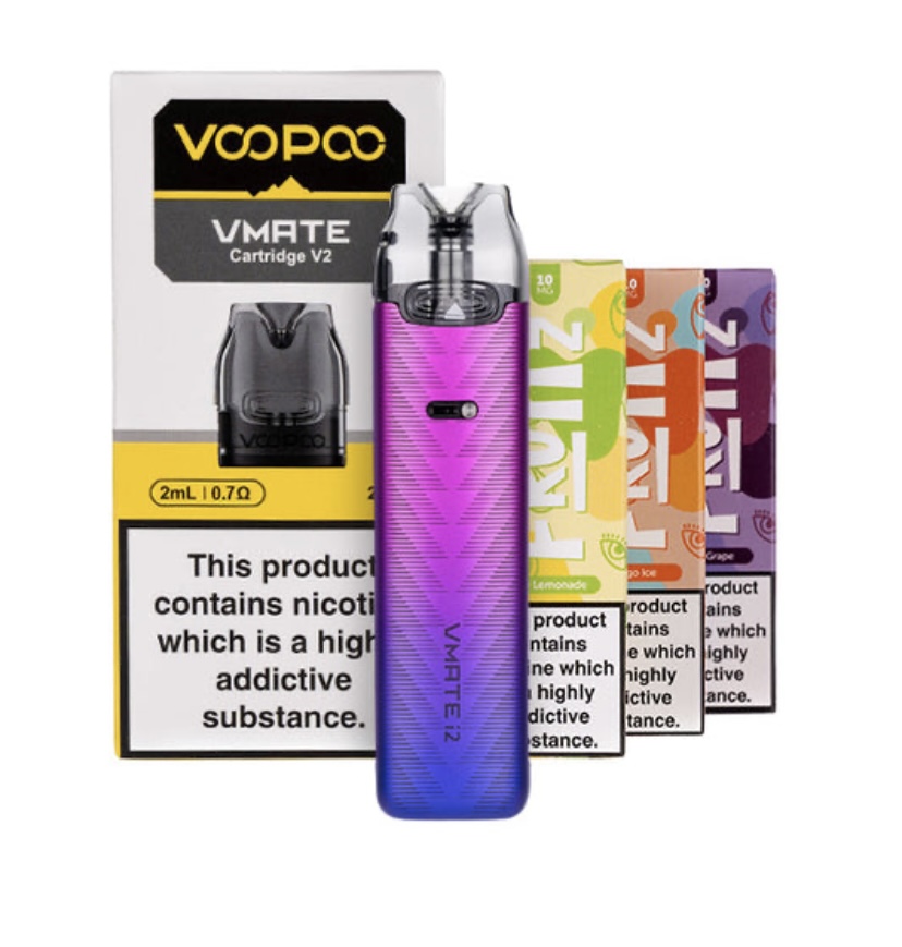 Vape Device with a Purple Gradient Body and Multiple Flavored Cartridge Boxes in the Background Nicotine Vaping Product - Australia E-cigarette Store