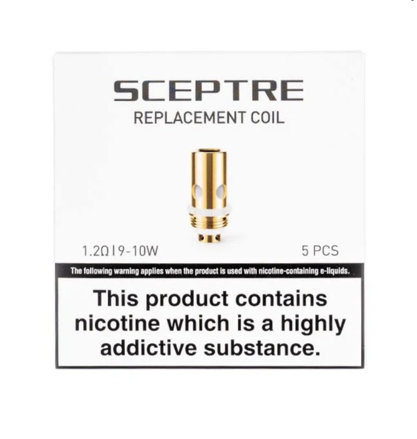 Sceptre Replacement Coil Package Showing a Gold Coil and Nicotine Warning Label on a White Background - Australia E-cigarette Store