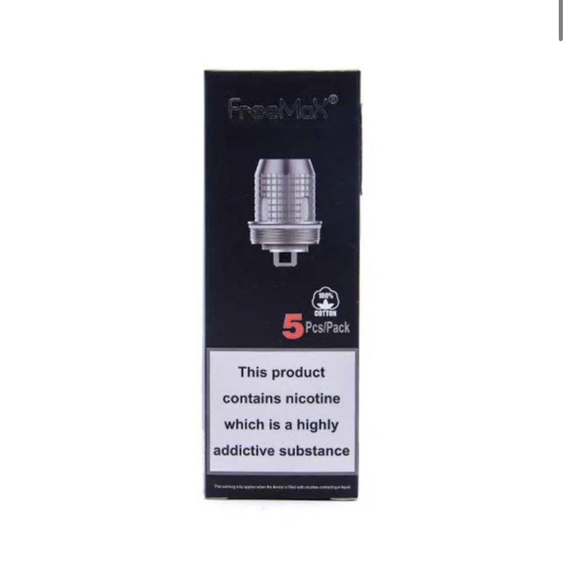 Vertical Black Vape Coil Box Showing a Metal Coil Image 5 Pcspack Text and a Nicotine Warning this Product Contains Nicotine Which is a Highly Addictive Substance - Australia E-cigarette Store
