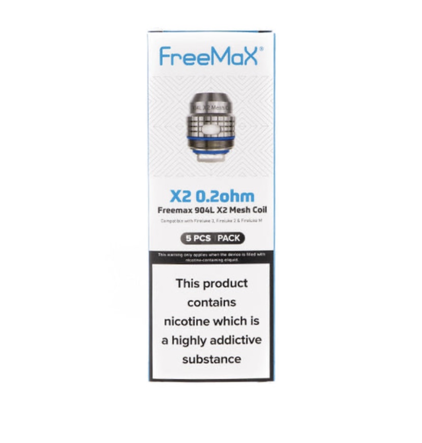 Packaging for Freemax X2 02Ω Mesh Coil with 5 Pcs Pack Label and Nicotine Warning on the Front - Australia E-cigarette Store