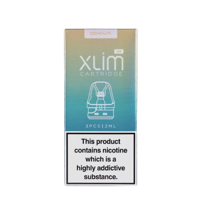 Xlim Cartridge Packaging with Gradient Teal-to-gold Finish and a Nicotine Warning Label at the Bottom - Australia E-cigarette Store