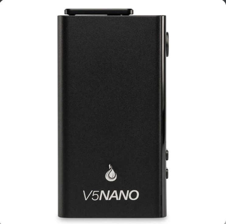 Black Rectangular V5nano Device Standing Upright with Logo Near the Bottom and Subtle Side Buttons Visible on the Right Edge - Australia E-cigarette Store