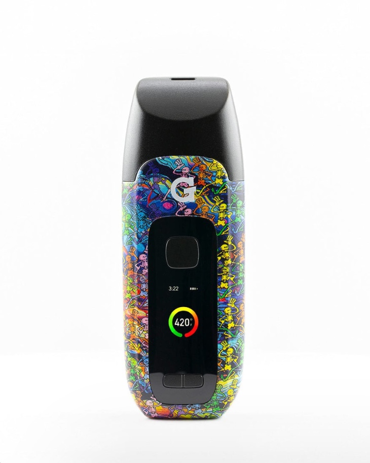 Vape Device with a Colorful Cartoon-pattern Wrap and a Black Mouthpiece Front Display Visible on the Panel - Australia E-cigarette Store
