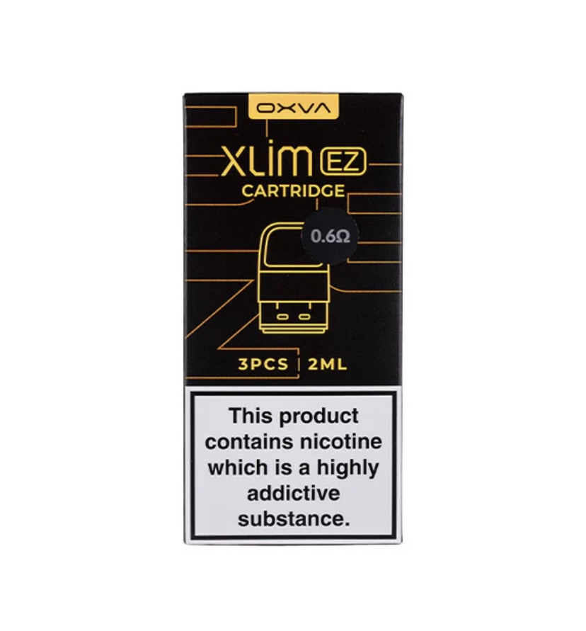 Box for Xlim Ez Vape Cartridge in Black and Yellow with 06Ω 3pcs 2ml and a Nicotine Addiction Warning Sticker - Australia E-cigarette Store