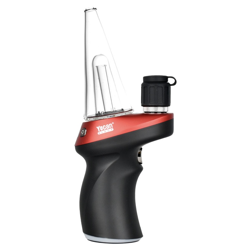 Handheld Butane Torch Lighter with an Ergonomic Black Grip and Red Body Branded Yocan Blaze Facing Left on White Background - Australia E-cigarette Store