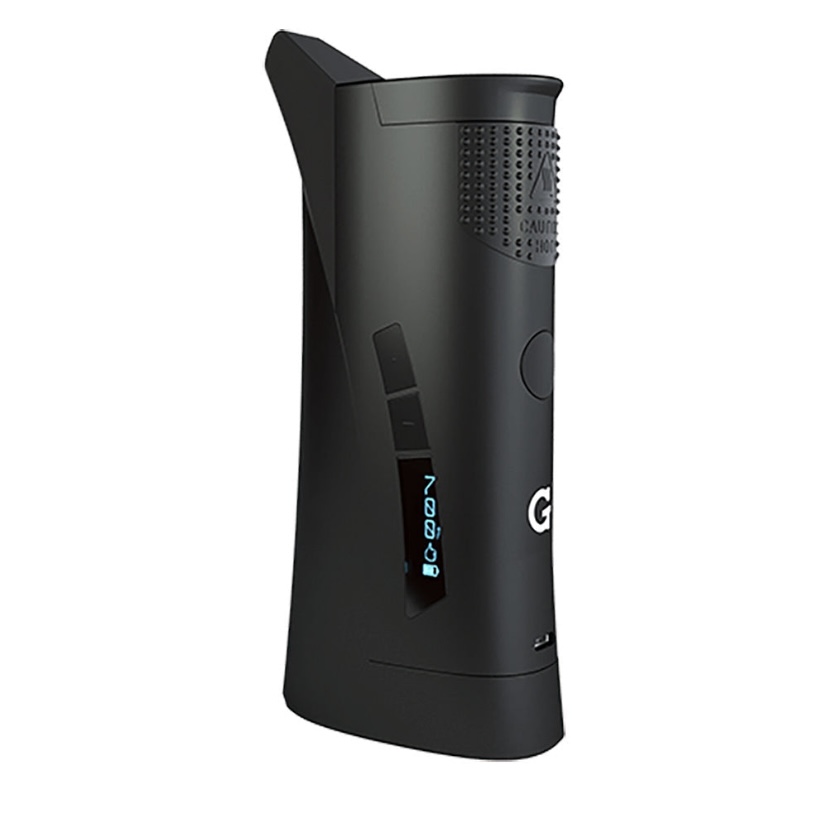 Black Curved Vape Mod with a Blue Led Display and Textured Vent Area on the Top Portion of the Device - Australia E-cigarette Store