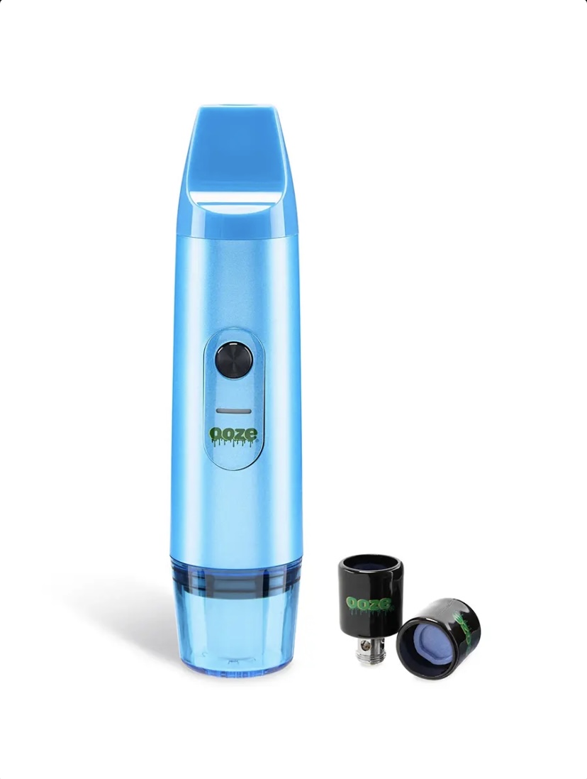 Blue Vape Pen with a Removable Cartridge and Two Small Accessories Beside It on a White Background - Australia E-cigarette Store