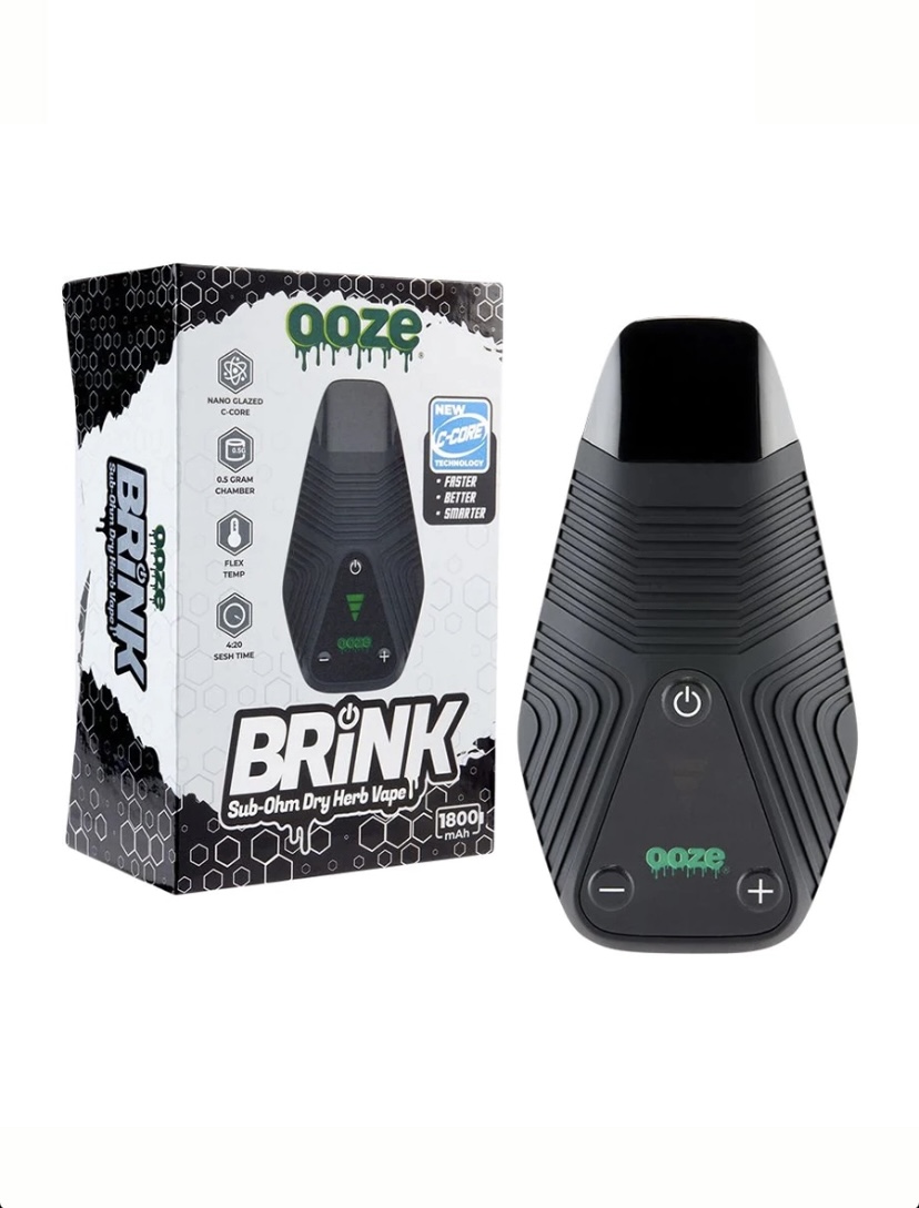 Ooze Brink Sub-ohm Dry Herb Vape Device Beside Its Packaging Box - Australia E-cigarette Store