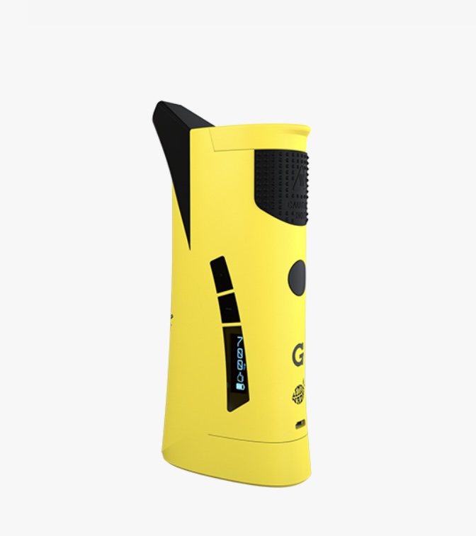 Yellow Handheld Lighter with a Black Trigger and Side Digital Display Shown at an Angle Against a Light Background - Australia E-cigarette Store