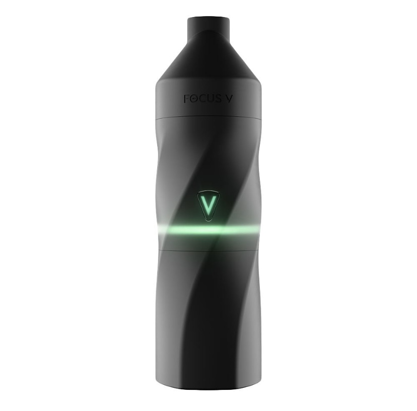 Focus V Branded Gray and Black Bottle with a Glowing Green V Logo and a Horizontal Green Light Stripe Across the Middle - Australia E-cigarette Store