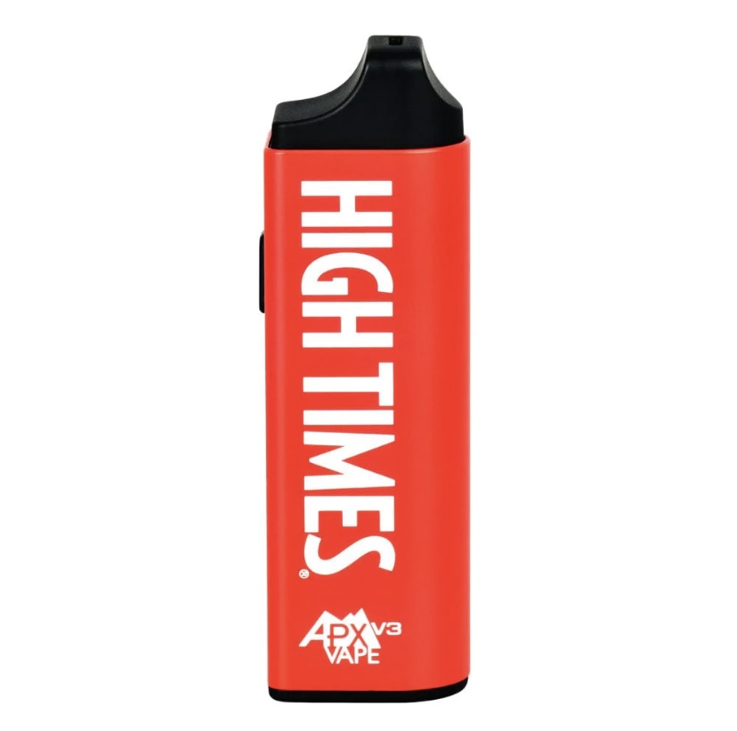 Red Vape Mod with a Black Mouthpiece Featuring Vertical White high Times Branding on the Red Body - Australia E-cigarette Store