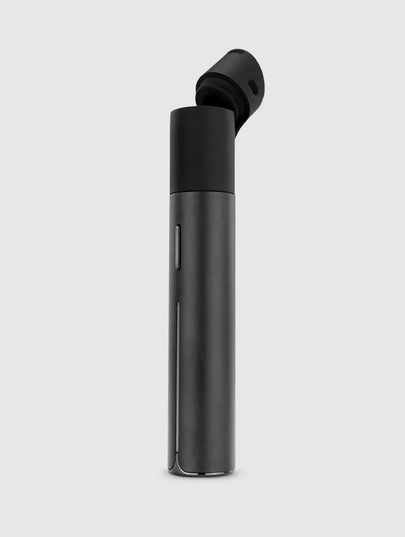 Black Vape Pen Standing Upright with a Rounded Mouthpiece Against a Light Gray Background Cylindrical Body Matte Finish - Australia E-cigarette Store