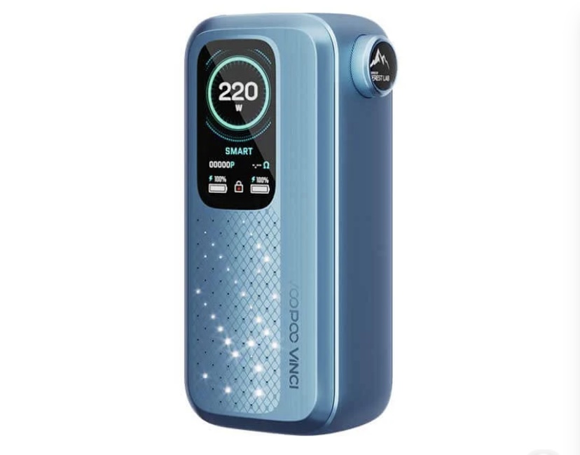 Blue Vape Mod with a Digital Display Showing 220w and a Patterned Panel on the Front Labeled Gopod Vinci - Australia E-cigarette Store