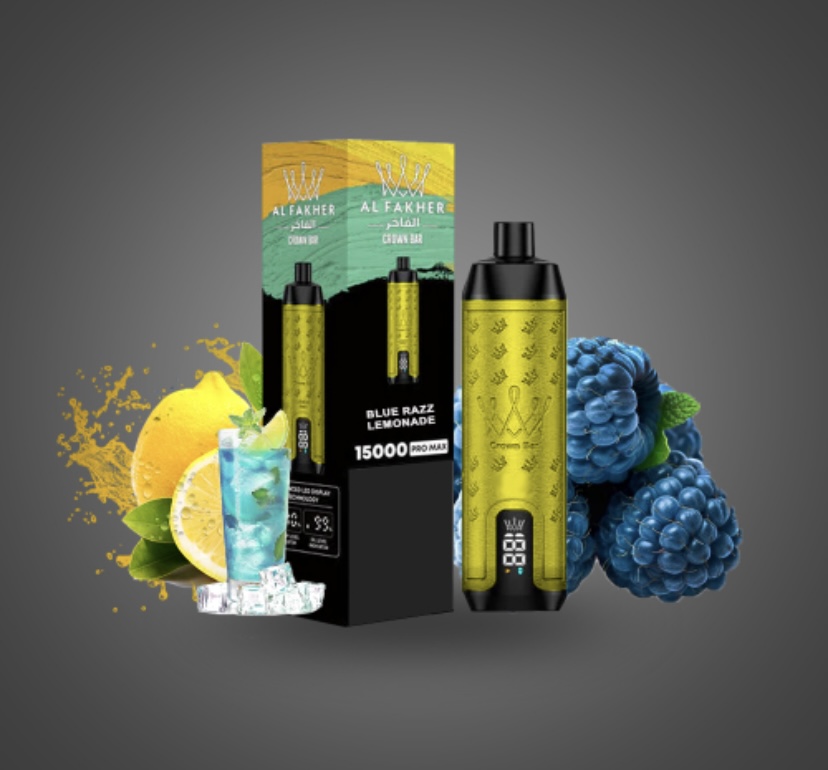 Al Fakher Blue Razz Lemonade Vape Kit with Yellow Device Lemon Slices and Blue Berries in the Background - Australia E-cigarette Store