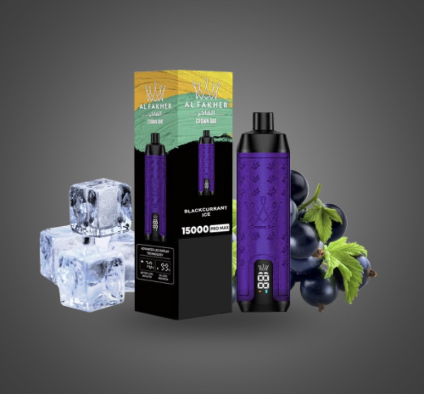 Vape Starter Kit by Al Fakher in Purple with Box Ice Cubes and Grapes on a Gray Background - Australia E-cigarette Store