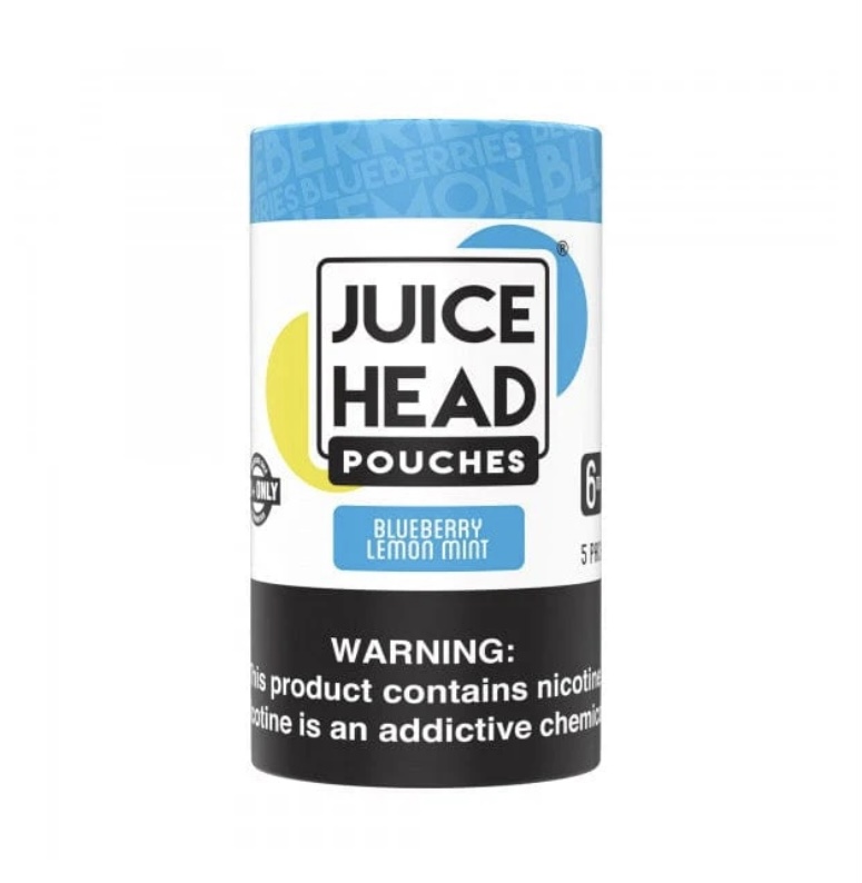 Juice Head Pouches Packaging for Blueberry Lemon Mint Flavor Logo Front and Nicotine Warning at the Bottom - Australia E-cigarette Store