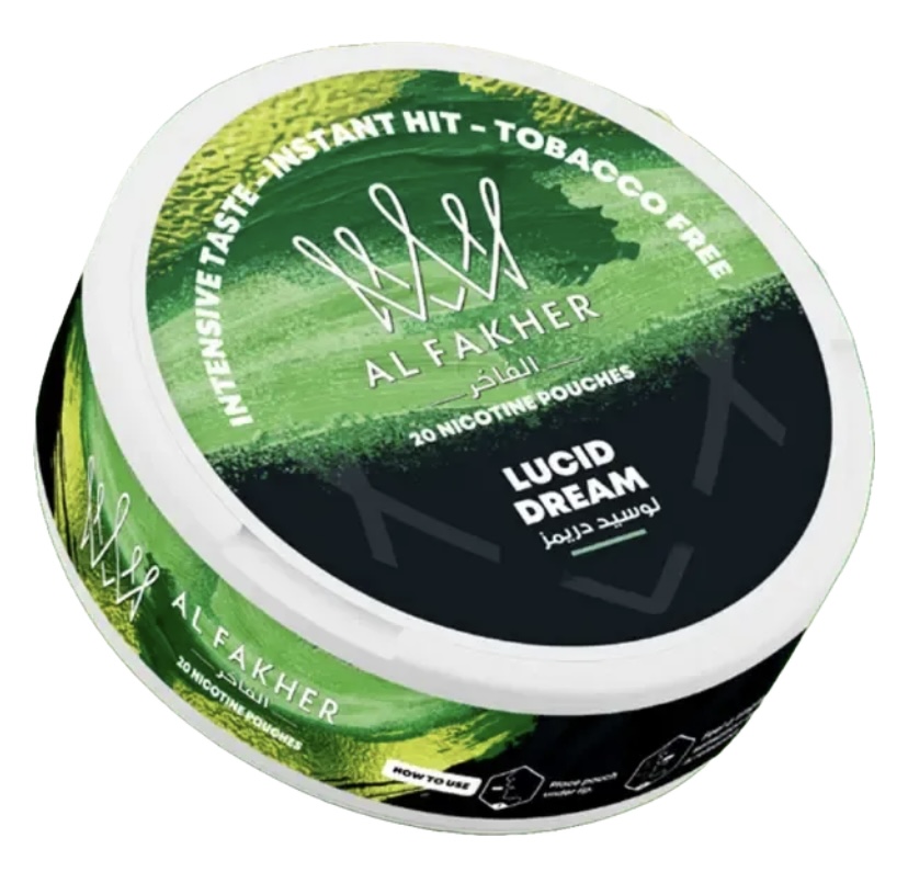 Al Fakher Lucid Dream Nicotine Pouches Tin with Greenblack Label and White Lid 20 Pouches - Australia E-cigarette Store